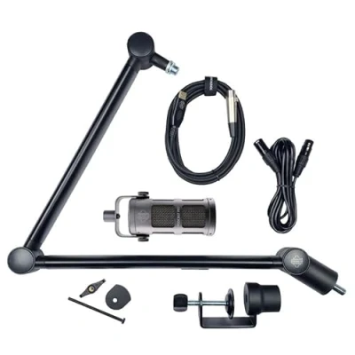 Image of VOICECASTING PACK Mic, Boom Arm, USB &amp; XLR Cables PRO Kit for Podcast, Broadcast, Streaming, Gaming VC No Phantom Power required Lifetime Microphone Warranty. Designed Built in UK Grey