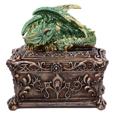 Image of Nemesis Now Guardian of the Hoard Dragon on Box 13cm, Resin, Bronze, Cast in Finest Expertly Hand Painted