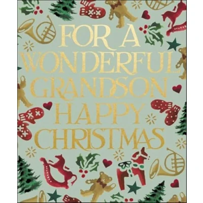 Image of Woodmansterne Wonderful Grandson Christmas Card Emma Bridgewater Festive Print with Foil Details Eco Friendly and Recyclable
