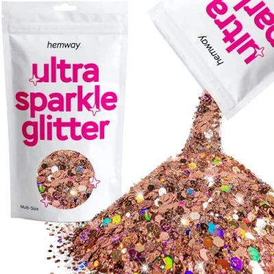 Image of Glitter Multi Size Rose Gold Holographic Ultra Sparkle Sequins Nail Face Festival Christmas Halloween Makeup Chunky Fine 100g / 3.5oz