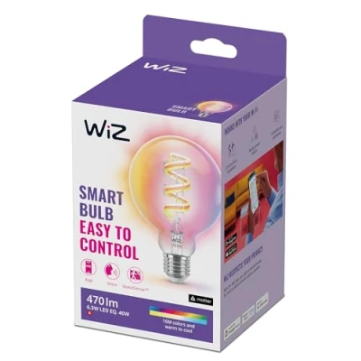 Image of WiZ Smart Bulb, E27 Globe Shape Colour LED Dimming LED, WiFi Works with Alexa, Google Assistant &amp; HomeKit, App Control for Livingroom, Bedroom, Dining Room, Energy Monitoring