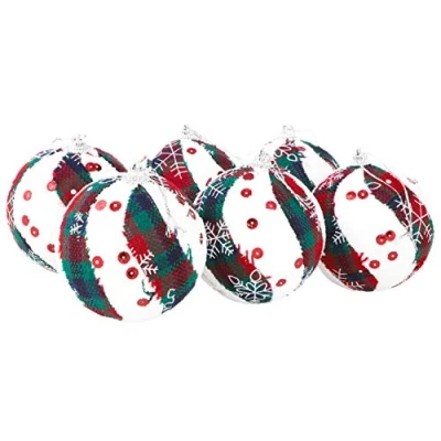 Image of Christmas Concepts® Pack Of 6 Tartan Design Baubles Luxury Decorations (Snowflake)