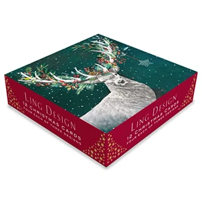 Image of Box of 12 Assorted Festive Animals Square Christmas Cards Xmas Card Boxes XBR802