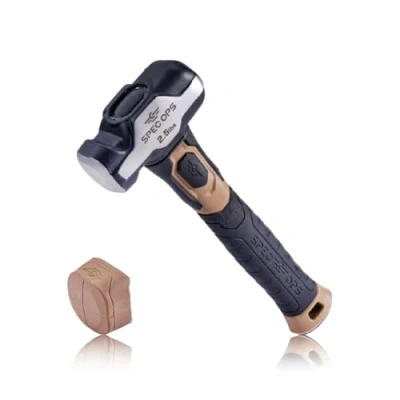 Image of Spec Ops Tools Engineering Hammer, 2.5 lb Sledgehammer with Removable Soft Mallet Cap &amp; Bi Material Shock Absorbing Vibration Dampening Handle, 3% Donated to Veterans, Black/Tan