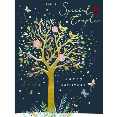 Image of Paperlink &#039;For a Special Couple&#039; Christmas Card Stunning Festive Tree Design Violet Collection Gold Foil Finish