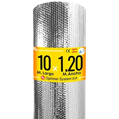 Image of Optimer System Insulation Roll Reduces Cold and Hot Radiator Foil Reflector Bubble for Home, Floor, Garage, Window, Van 10x1.20m 12m²