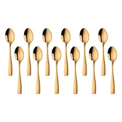 Image of SUNSHENGEUR Coffee Spoons Set of 12, Mini Spoons, Stainless Steel Espresso Small for Dessert, Tea, Appetizer, 4.3 inch Autograph Pattern Gold