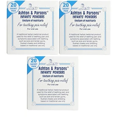 Image of 3 X Ashton and Parsons Teething Pain Relief Powders 20 Sachets &amp;
