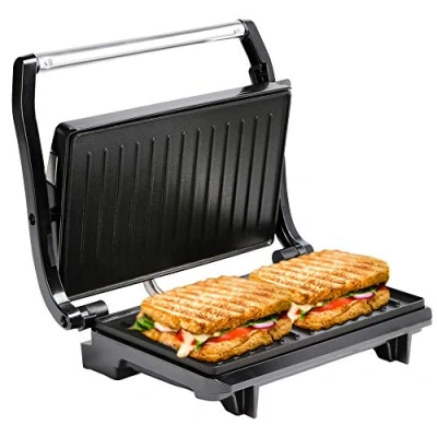 Image of NETTA Panini &amp; Sandwich Press 2 Slice Non Stick Plates Toaster 700W Toastie Maker Electric Health Grill Stainless Steel Easy to Clean