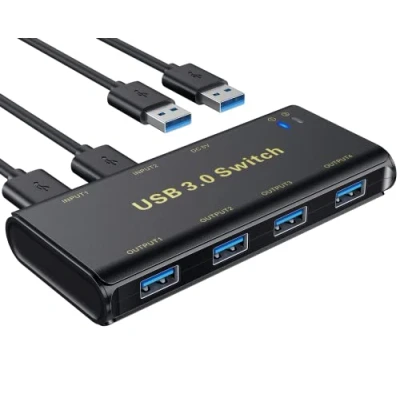 Image of ABLEWE USB 3.0 Switch, 4 Ports Sharing Switch Box KVM Switcher for 2 PCs In Out with Cables Printer, Scanner, Keyboard, Sticks, Hard Drives, Mouse, Headset etc