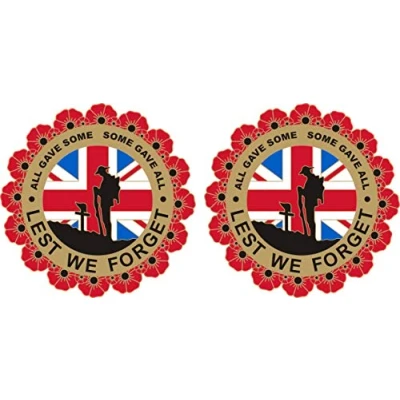 Image of Poppy Day Sticker with Soldier, Wreath and Union Jack Ideal for cars, scooters, laptops, mobiles, etc (Small (you get 2 small stickers))