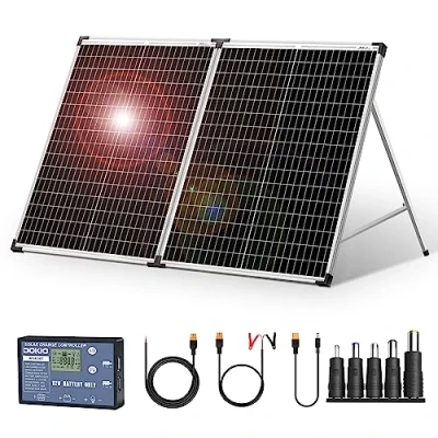 Image of DOKIO Foldable Portable Solar Panel 100 Watt 12 Volt Monocrystalline Suitcase with Waterproof Charge Controller