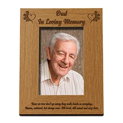 Image of ukgiftstoreonline Dad In Loving Memory Remembrance Engraved Portrait Wooden Photo Frame Gift (5 x 7 Inch)