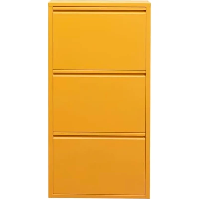 Image of KARE Design shoe Container Caruso 3 Yellow, steel, tipping compartments, space for 6 pairs of shoes, slim, saving, rack, storage, hallway, floor 103x50x15 cm (h/w/d)