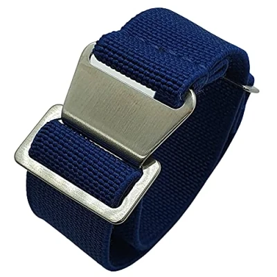 Image of Max French Marine Nationale Elastic Nylon Navy Divers Parachute Watch Straps 20mm 22mm Military Bands (22mm, Blue Khaki PVD)