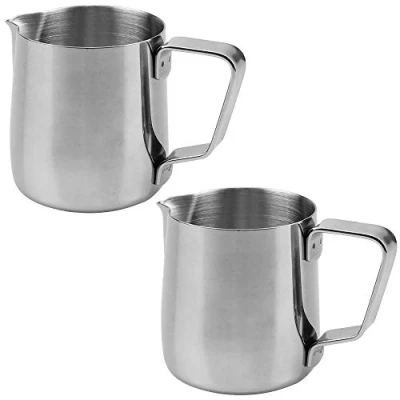 Image of UBERMing 2 Pcs Milk Jug 150ml Stainless Steel Frothing Pitcher Cup Latte Decorating Art Pen for Barista Making Coffee Cappuccino Espresso