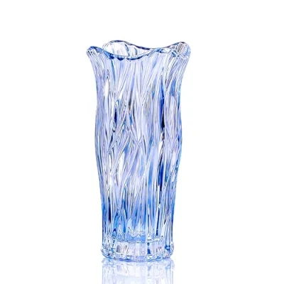 Image of Glass Vase for Flowers, Blue Clear Vases Centerpieces, Crystal Home Table Flower Decor 9.1 inches Tall