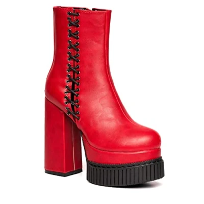 Image of LAMODA Women&#039;s It Was Fate Mid Calf Boot, Red Pu, 3 UK