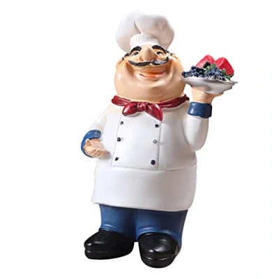 Image of HomeDecTime Resin Decorative Ornaments,Kitchen Decor,Cook Statue,French Chef Figurines Fruits