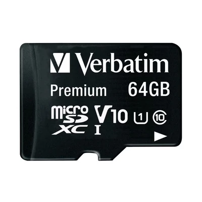 Image of Verbatim 44084 64GB Class 10 microSDXC with Adapter, BLACK