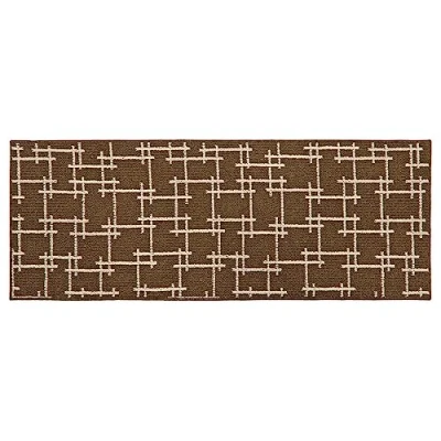 Image of JVL Vector Machine Washable Latex Backed Runner Doormat, 57x150cm, Brown