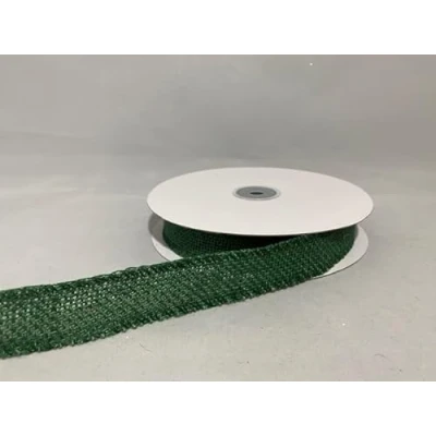 Image of Full Roll x 10 metre 25mm ECO Hessian Style Wired Ribbon Forest Dark Green Christmas 2.5cm