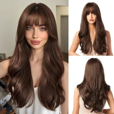 Image of Esmee Brown Wigs 24&quot;Long Synthetic Wig with High Density Natural Headline Heat Permanent Hair for Women