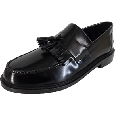 Image of Ikon SELECTA Mens Polished Leather Tassel Loafers Black UK 11