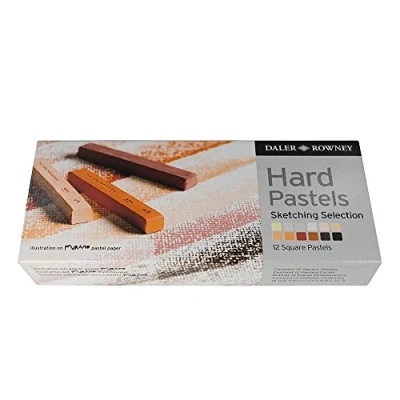 Image of Daler Rowney Artists&#039; Hard Square Pastel Sketching Set, 12 Assorted Colours, Ideal for Professional Artists &amp; Students