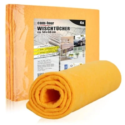 Image of com four® 4x professional wipes, extremely absorbent cleaning cloths, car reusable cloths washable, lint free (50x68 4 pieces orange)