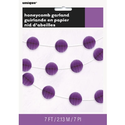 Image of Unique Party 63382 7ft Purple Honeycomb Ball Garland