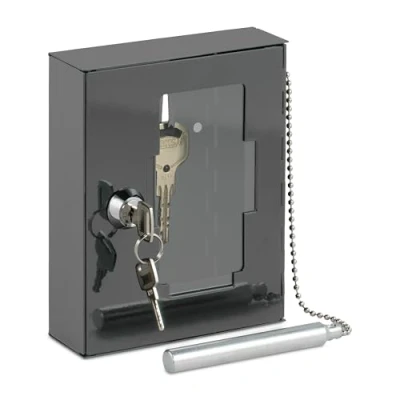 Image of Relaxdays Lockable Emergency Key Box with Glass Panel, Hammer, Quick Access, Office, School, Metal, 15 x 12 5 cm, Red, Iron