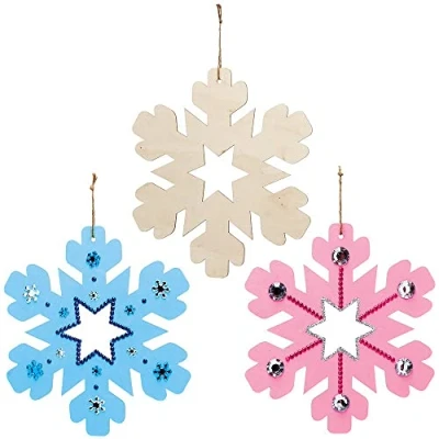 Image of Baker Ross FX271 Snowflake Wooden Wreaths Pack of 6, Christmas Decoration Kids Crafts Kits, Wreath