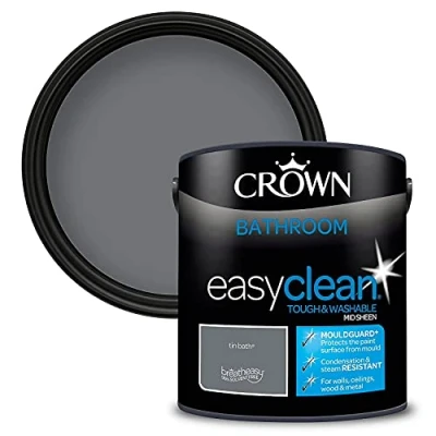 Image of 2.5L CROWN Easyclean Bathroom MID SHEEN Emulsion Multi Surface Paint With MOULDGUARD+ That can be Used on Walls, Ceilings, Wood and Metal. Stain &amp; Scrub Resistant Formula Tin Bath