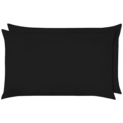 Image of Luxury Percale Frilled Valance Fitted Sheets 14 Colours in, Single, Double, King, Super King (Pillowcase Pair, Black)