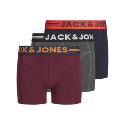 Image of Jack &amp; Jones Junior Jaclichfield Trunks 3 PACK Pants for kids, Size: 10y, Dark grey melange/burgundy/navy blazer