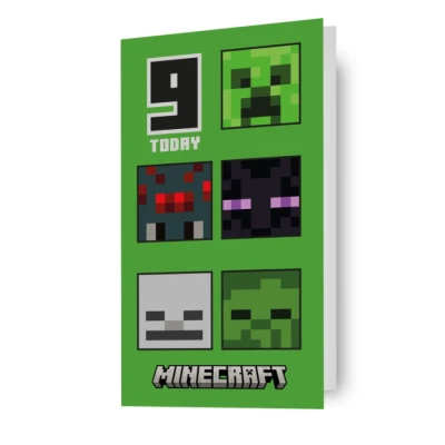 Image of Danilo Promotions Limited Minecraft Age 9 Birthday Card, 9th Climate Pledge Friendly Recyclable Officially Licensed Card,Multi,210 x 290 mm