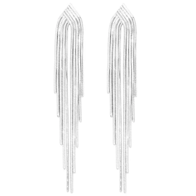 Image of KristLand Retro 925 Sterling Silver Earpin Chain Tassel Long Dangle Stud Earrings White Gold Plated Weddings/Bridal/Woman Jewellery Colour