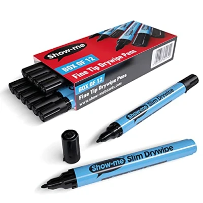 Image of Show Me Fine Tip Drywipe Whiteboard Pens 12 Pieces, Black