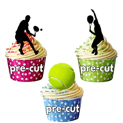 Image of AK Giftshop PRE CUT Tennis Party Pack, 36 Cup Cake Toppers Edible Stand Up Decorations