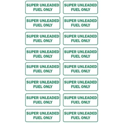 Image of Super unleaded fuel only label Pack of 16 90mm x 37mm Self adhesive stickers on sheet (300mm 200mm)