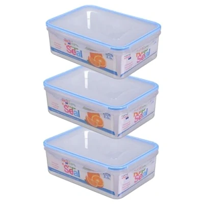 Image of HOMESHOPA Plastic Airtight Food Storage Container, Leakproof Rectangle Container with Clip Lock Lid, BPA Free Reusable Meal Prep Lunch Box Microwave Freezer &amp; Dishwasher Safe (3 Pack, 2.5 Litre)