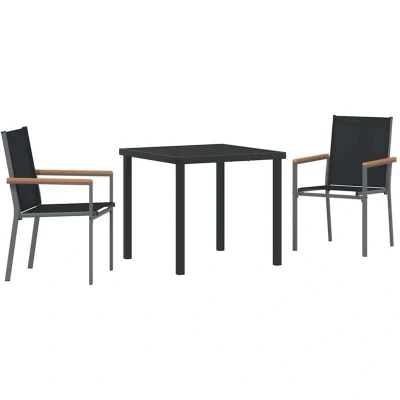 Image of vidaXL 3 Piece Garden Dining Set Black Textilene and Steel