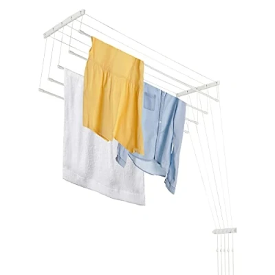 Image of KADAX Ceiling Clothes Airer, Mounted Drying Rack with Steel Rods for Bathroom, Laundry Dryer Indoor and Outdoor Use (White, 5 x 100 cm)