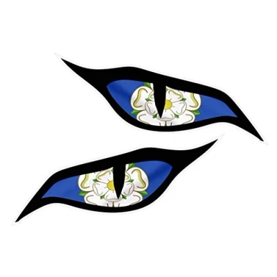 Image of LARGE Pair Of Evil Eyes Eye Stickers With Yorkshire Rose York Flag Vinyl Car Motorbike Helmet Sticker Decal each 140x60mm