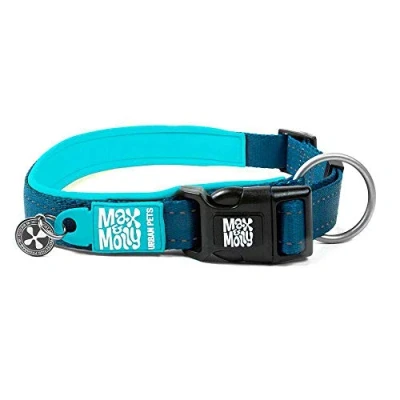 Image of Max &amp; Molly Matrix Sky Blue Smart Id Collar Comfortable Odor Free Neoprene Reflective Stitching Tag Lost Pet Protection Program Extraordinary Dog Collar, M