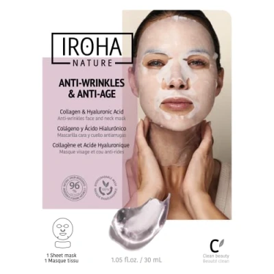 Image of Iroha Nature face and neck tissu mask Cotton with collagen, 1 unit