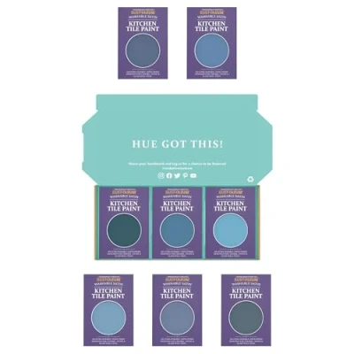 Image of Rust Oleum Kitchen Wall Tile Paint in Satin Finish Deep Blue Tester Box