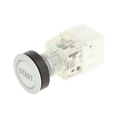 Image of Schlegel 23.000.264 Push Button Silver Coloured, Clear Cap, Name Plate Start, Contact Sensor 1 N/O Contact, Screw Connection