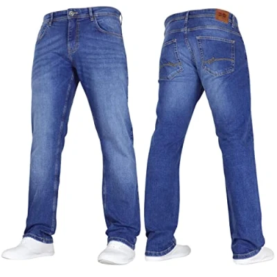 Image of Crosshatch New Mens Stretch Straight Leg Classic Regular Fit Basic Denim Jeans by Jeanbase Mid Wash 36W X 32L
